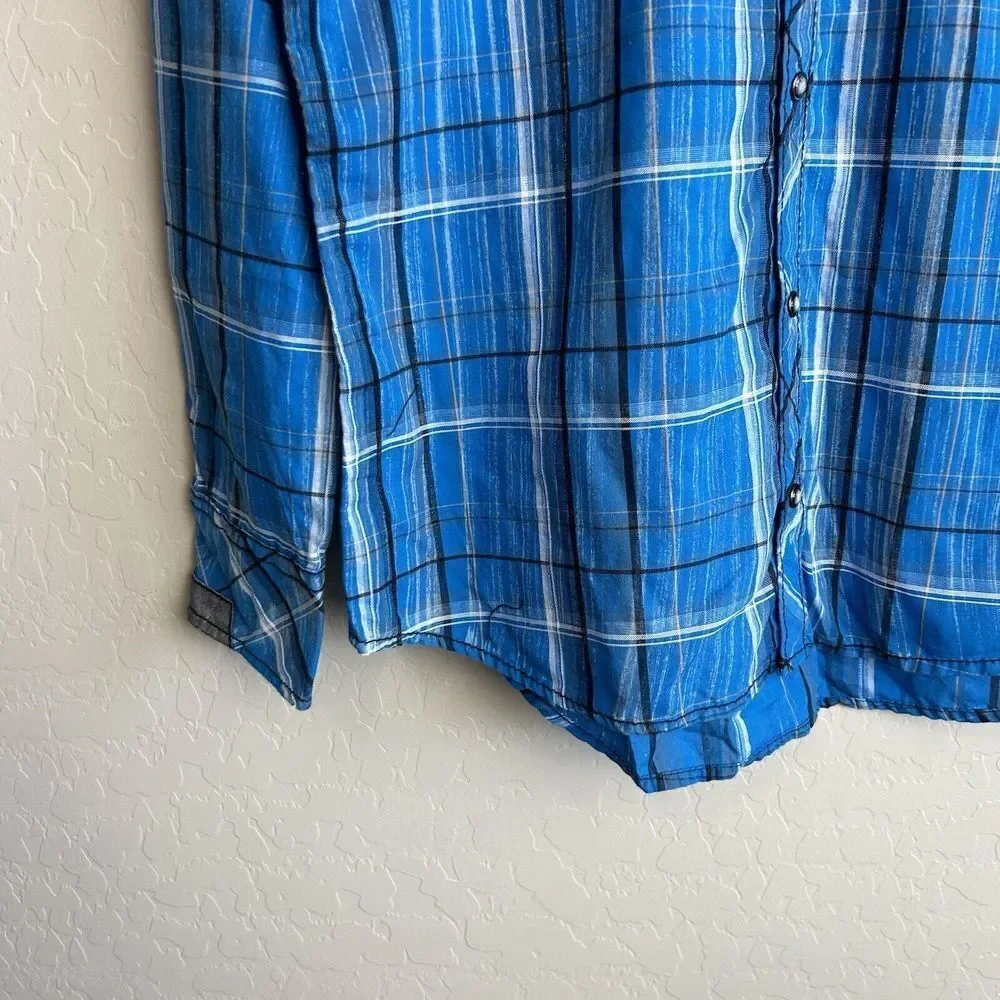 BKE Buckle Vintage Pearl Snap Shirt Men's Large Long Sleeve Plaid Blue 1967 NEW